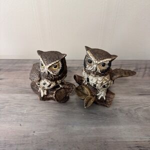 Woodland Owl on Branch Figurines Home Interiors Barn Homco Set Of 2 Grandmacore